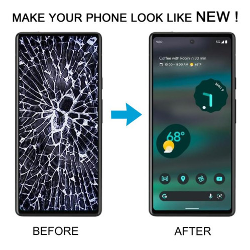 Écran LCD d'origine complet avec châssis pour Google Pixel 6A GX7AS GB62Z G1AZG, incluant un câble flexible pour lecteur d'empreintes digitales SH0721684-07