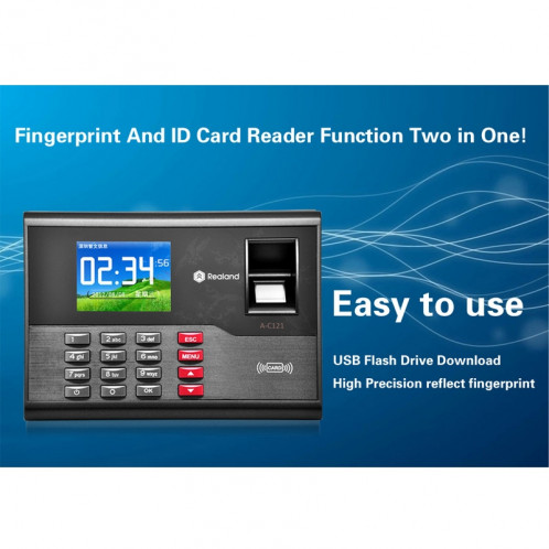 A-C121 2,8 pouces Couleur TFT Screen Fingerprint & RFID Temps Présence, Horloge USB Attendance Horloge de bureau SA20121546-016