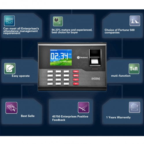 A-C121 2,8 pouces Couleur TFT Screen Fingerprint & RFID Temps Présence, Horloge USB Attendance Horloge de bureau SA20121546-016
