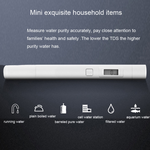 Xiaomi Superb Mini Précis Exquise Facile à utiliser Testeur De Pureté De L'eau Testeur De Qualité D'eau TDS (Blanc) SX000W1109-012