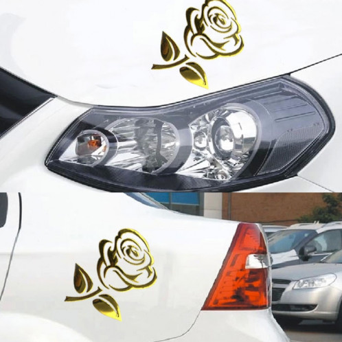 Autocollant de voiture motif 3D Rose, taille: 10,5 cm x 8 cm (environ) (or) SH285C1101-04