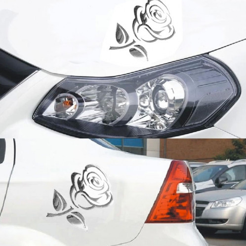 Autocollant de voiture motif 3D Rose, taille: 10,5 cm x 8 cm (environ) (argent) SH285D1929-04