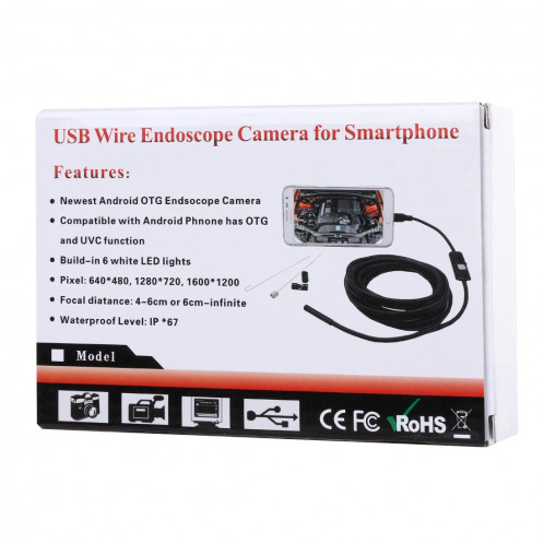 Caméra d'inspection à tube de serpent endoscope micro USB étanche avec 6 LED pour téléphone Android OTG, longueur: 5 m, diamètre de la lentille: 7 mm SH16671122-08