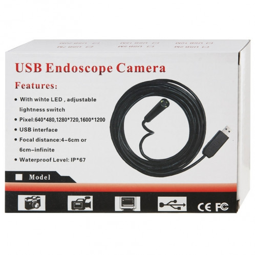 Caméra d'inspection de tube de serpent endoscope USB étanche avec 6 LED pour les parties de téléphone mobile Android de fonction OTG, longueur: 5 m, diamètre de lentille: 7 mm (noir) SH066B552-08
