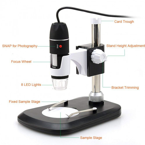 DMS-MDS800 40X-800X Loupe 2.0MP Capteur d'image Microscope numérique USB avec 8 LED et support professionnel SH4071857-09