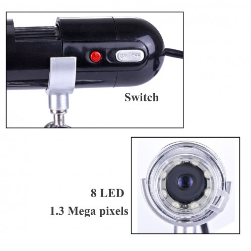 Microscope numérique USB 1.3x Mega pixels 200x avec 8 LED lumière blanche (Noir) SH40761361-07