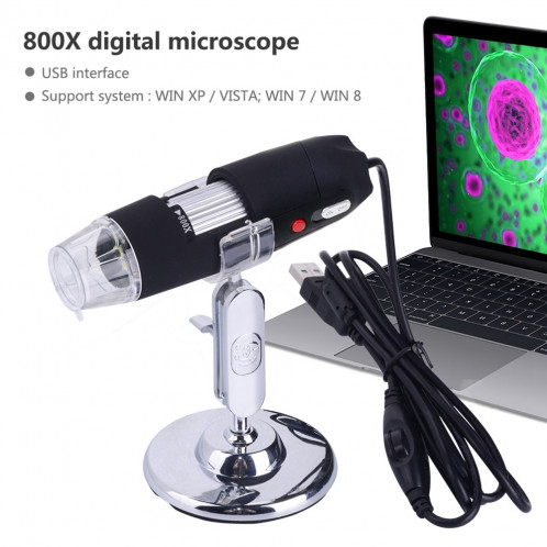 Microscope numérique USB 2.0X Mega Pixels 800X avec 8 LED lumière blanche / support (noir) SH40771122-06