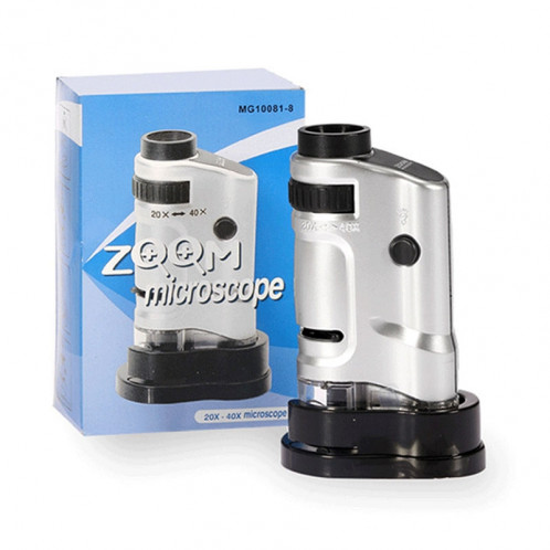 Microscope de poche à objectif avec grossissement de 20X 40X avec lumière LED (Argent) SH41451945-010