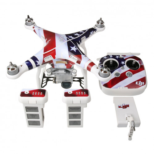 US Flag Pattern 4D imitation de fibre de carbone PVC Kit d'autocollant de résistance à l'eau pour DJI Phantom 3 Quadcopter & Remote Controller & Battery SH250B16-04