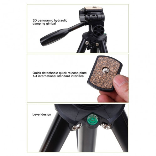 YUNTENG VCT-681 Reflex / Appareils photo numériques de 138 cm, support pour trépied, pattes en aluminium pliables en 4 sections, compatible avec les modèles Canon / Nikon / Panasonic / Pentax / Casio / Sony / Fuji SH0130409-010