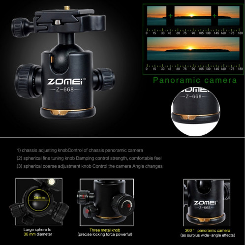 Trépied en alliage de magnésium de voyage professionnel de ZOMEI Z688 Portable professionnel avec la rotule pour appareil photo numérique SZ23031386-011