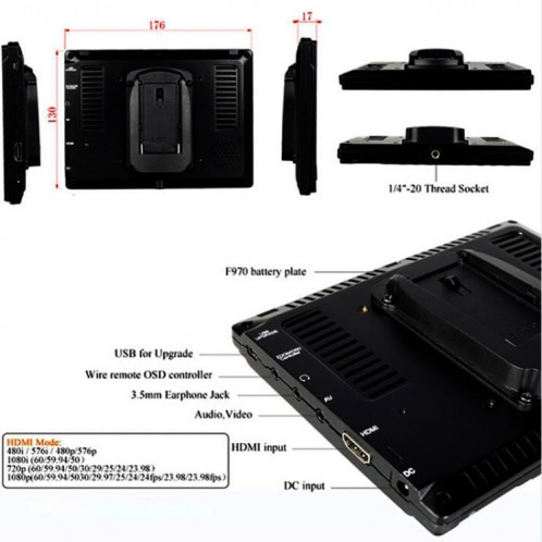 FEELWORLD FW-759 7 pouces Slim Design 1280 x 800 Moniteur de champ de caméra HDMI 1080P SF4462405-012