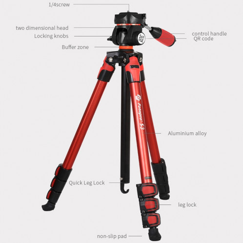 Fotopro S3 4 sections pliantes en aluminium pieds trépied PTZ support pour SLR / Micro-SLR / appareils photo numériques SF304G847-08