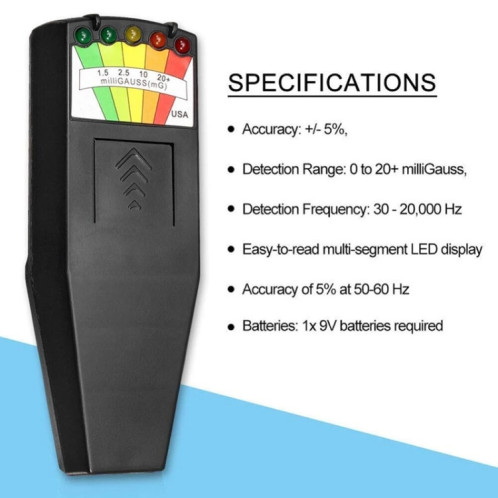 Détecteur de rayonnement électromagnétique à 5 LED Testeur de compteur EMF SH122B252-07