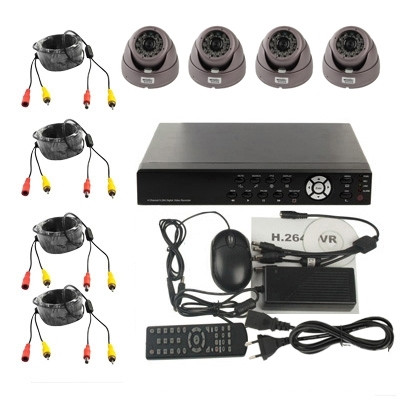 Kit enregistreur vidéo numérique intégré 4 canaux (1/3 Sharp CCD, 420TVL, 24 x LED IR, objectif 6 mm, distance IR: 25 m, H.264 (8204EV + 622A) SH11121406-012