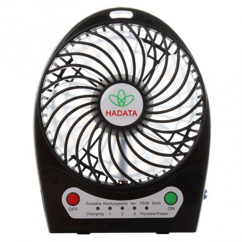 Hadata 4,3 pouces Portable USB / Li-ion Ventilateur rechargeable à piles avec ajustement et pince troisième vitesse du vent (noir) SH012B1415-08