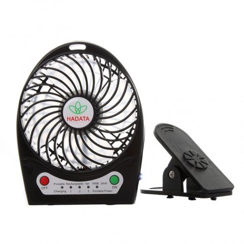 Hadata 4,3 pouces Portable USB / Li-ion Ventilateur rechargeable à piles avec ajustement et pince troisième vitesse du vent (noir) SH012B1415-08