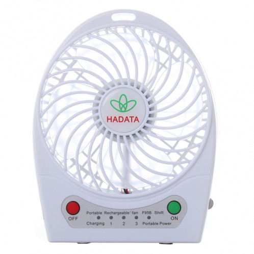 Hadata Ventilateur rechargeable portatif USB / Li-ion de 4,3 pouces avec réglage du troisième vent et pince (blanc) SH012W613-08