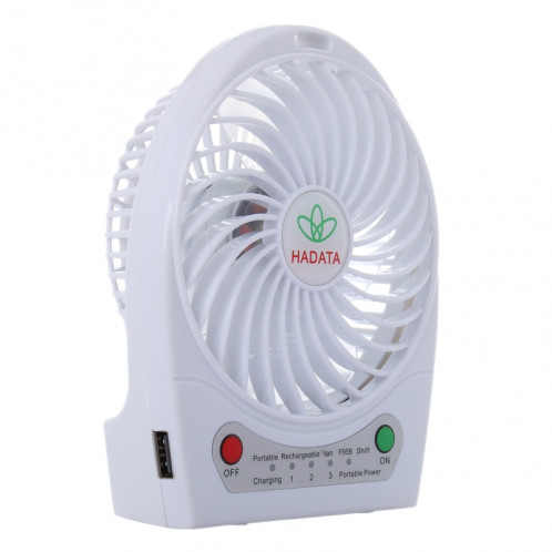 Hadata Ventilateur rechargeable portatif USB / Li-ion de 4,3 pouces avec réglage du troisième vent et pince (blanc) SH012W613-08