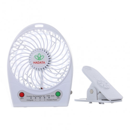 Hadata Ventilateur rechargeable portatif USB / Li-ion de 4,3 pouces avec réglage du troisième vent et pince (blanc) SH012W613-08