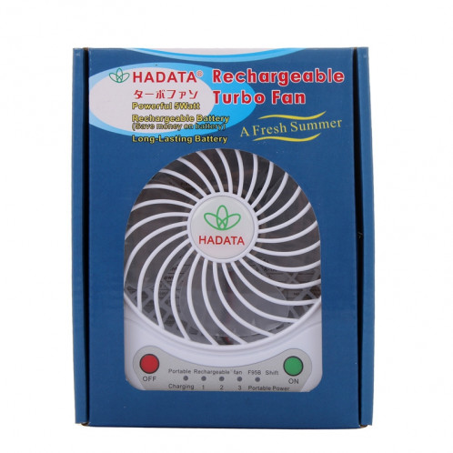 Hadata Ventilateur rechargeable portatif USB / Li-ion de 4,3 pouces avec réglage du troisième vent et pince (blanc) SH012W613-08