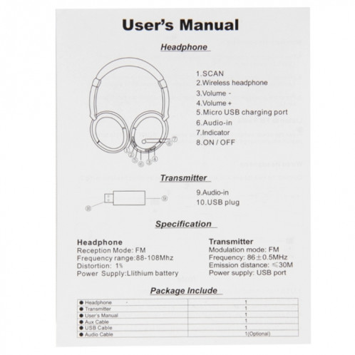 Casque de musique sans fil KST-900ST 2.4GHZ avec volume de contrôle, prise en charge de la radio FM / AUX / MP3 SH1346305-013