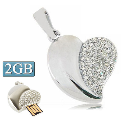 Argent disque en forme de coeur diamant bijoux USB Flash, spécial pour les cadeaux de Saint Valentin (2 Go) SS196A1990-06