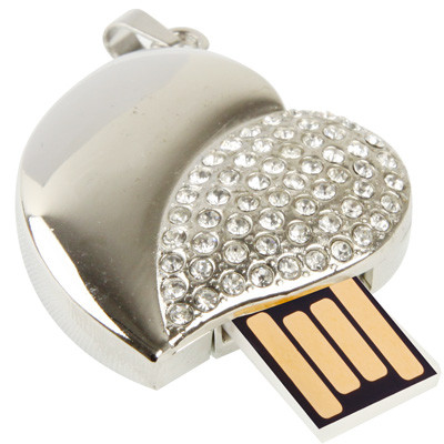 Argent disque en forme de coeur diamant bijoux USB Flash, spécial pour les cadeaux de Saint Valentin (2 Go) SS196A1990-06