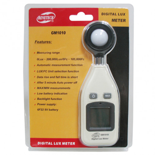 BENETECH Digital Light Lux Meter pour Factroy / Ecole / Maison Diverses occasions, Gamme: 0-200,000 Lux (GM1010) (Blanc) SB000935-06