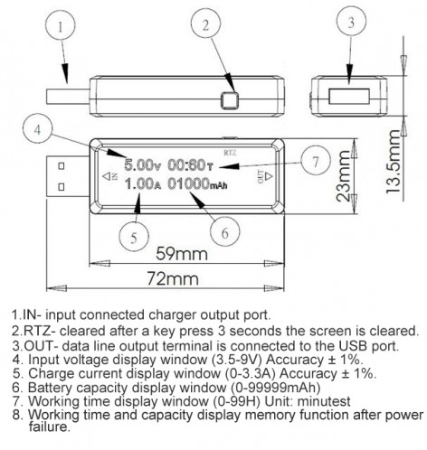 3V-9V 0-3A USB Chargeur Détecteur De Puissance Batterie Testeur De Tension Mètre De Courant SH05161195-06