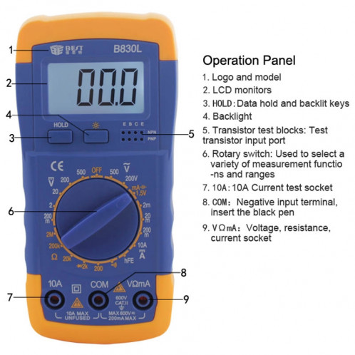 BEST BST-B830L 9V LCD Multimètre Numérique D'Affichage SB05211455-09