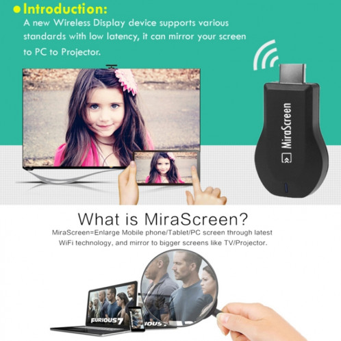 Dongle d'affichage WiFi MiraScreen / Dongle récepteur d'affichage DLNA Miracast Airplay (noir) SH13441988-019