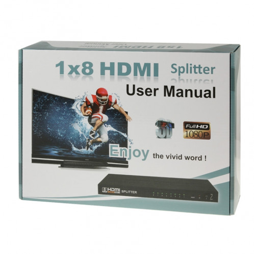 V1.4 Full HD 1080P 1 x 8 Splitter amplificateur HDMI, support 3D (noir) SH301B1370-012