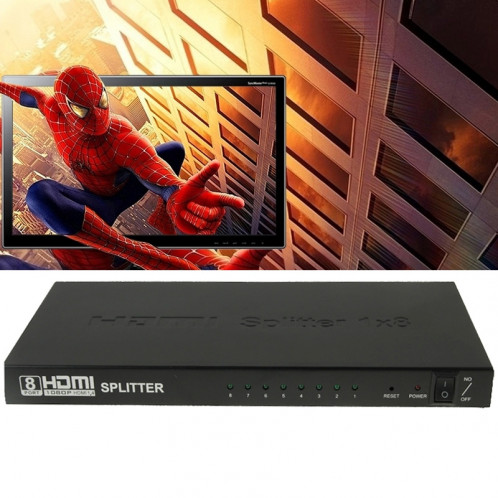 V1.4 Full HD 1080P 1 x 8 Splitter amplificateur HDMI, support 3D (noir) SH301B1370-012