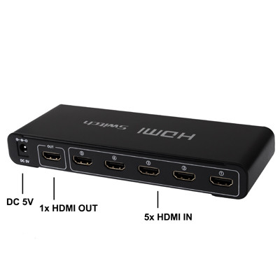 Commutateur HDMI 5 ports Full HD 1080P avec commutateur et télécommande, version 1.3 (entrée HDMI 5 ports, sortie HDMI 1 port) (noir) SH30321155-06