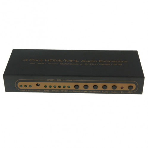 Extracteur audio HDMI / MHL à 3 ports avec télécommande infrarouge, réglage EDID audio 4K ARC 5.1 canaux / PASS / 2 canaux SH58001619-08