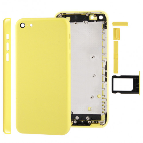 Châssis de boîtier complet / couvercle arrière avec plaque de montage et bouton de sourdine + bouton d'alimentation + bouton de volume + plateau de carte SIM nano pour iPhone 5C (jaune) SC707Y225-07