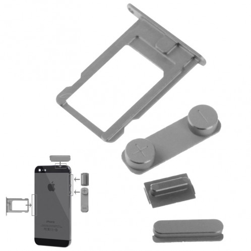 4 en 1 pour l'iPhone 5 et 5S (matériau original en alliage coloré Nano carte SIM plateau + bouton de volume + bouton d'alimentation + bouton de sourdine) S456DG112-04