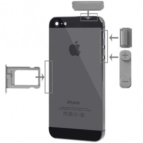 4 en 1 pour l'iPhone 5 et 5S (matériau original en alliage coloré Nano carte SIM plateau + bouton de volume + bouton d'alimentation + bouton de sourdine) S456DG112-04