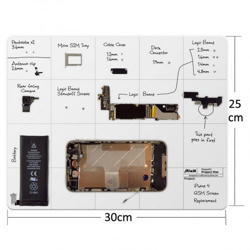 Tapis de projet magnétique avec marqueur pour les outils de réparation iPhone / Samsung, Taille: 30cmx 25cm SM7241448-06