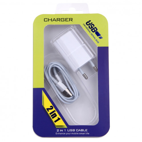 2 en 1 (adaptateur chargeur de voyage 5V 1A UE + 1 m de câble de chargement Sync 8 broches), pour iPhone, Galaxy, Huawei, Xiaomi, LG, HTC et autres téléphones intelligents, appareils rechargeables (Blanc) SH343A1745-07