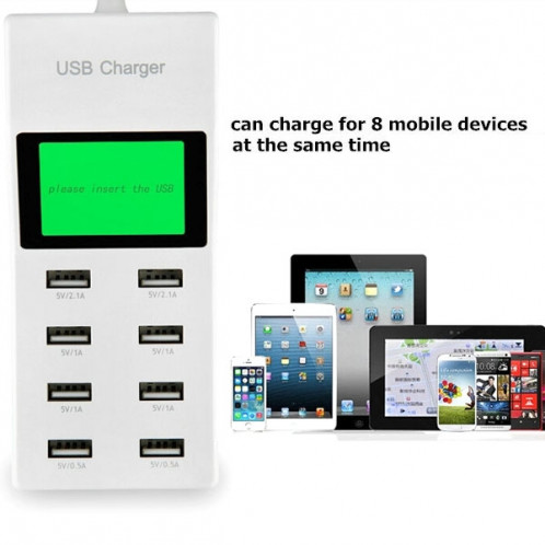 5V (2.1A + 2.1A + 1A + 1A + 1A + 0.5A + 0.5A) 8 ports USB Superfast charge chargeur USB avec écran d'affichage, pour iPad, iPhone, Galaxy, Huawei, Xiaomi, LG, HTC et autres Smart Téléphones, appareils SH6801711-011