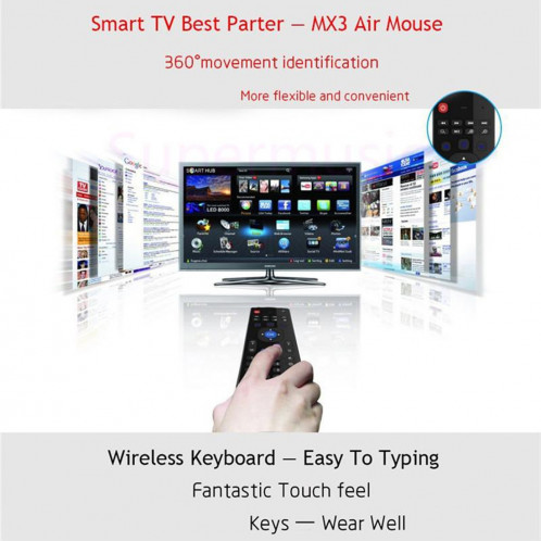 MX3 Air Mouse sans fil 2.4G clavier à télécommande avec raccourcis de navigateur pour Android TV Box / Mini PC SM00691550-010