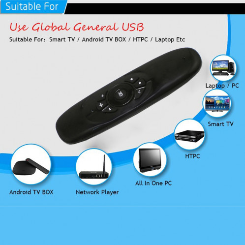 C120 T10 Vol Air Souris 2.4GHz Rechargeable Clavier Sans Fil Télécommande pour Android TV Box / PC SC00701333-09