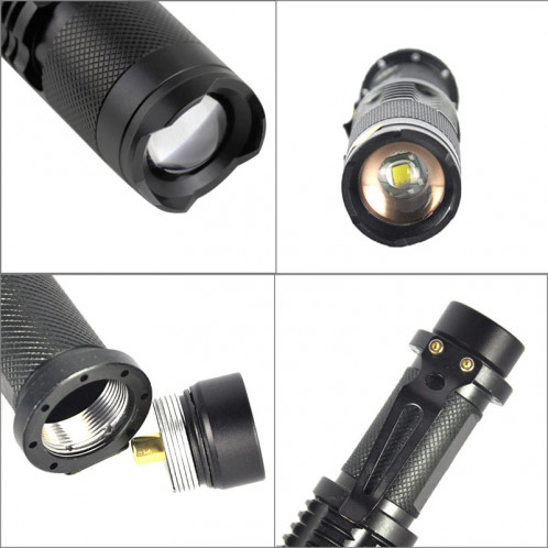 Lampe de poche LED blanche à 5 modes de fonctionnement LT-HX CREE XM-L T6, 2200 LM Mini Télescopique (Noir) SH302B221-08