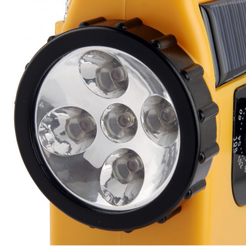 Lumière de secours de lanterne à manivelle de dynamo d'énergie solaire, lampe de poche extérieure de secours de 5 LED multifonctionnelle avec la radio d'AM / FM SH28051774-010