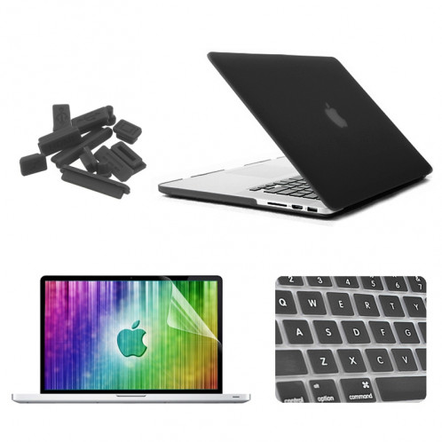 ENKAY pour MacBook Pro Retina 13,3 pouces (version US) / A1425 / A1502 4 en 1 Coque de protection en plastique dur givré avec protecteur d'écran et protège-clavier et bouchons anti-poussière (noir) SE032B598-08
