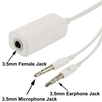 3.5mm Femelle à 3.5mm Mâle Microphone Jack + 3.5mm Mâle Écouteur Jack Câble Adaptateur pour Ordinateur Apple, Longueur: 78cm (Blanc) SH02331193-03