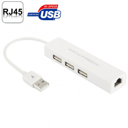 Adaptateur réseau Ethernet USB 2.0 + HUB USB 3 ports (Blanc) SA0910199-05