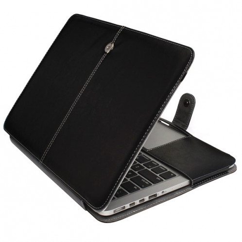 Housse en cuir pour ordinateur portable avec bouton pression pour MacBook Pro Retina 13,3 pouces (noir) SH003B177-09